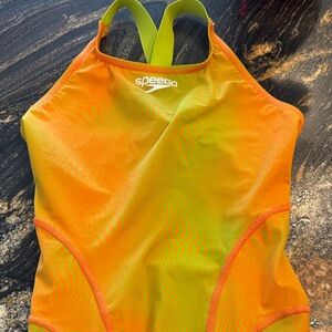 Speedo Orange and Lime Athletic One-Piece Swimsuit
